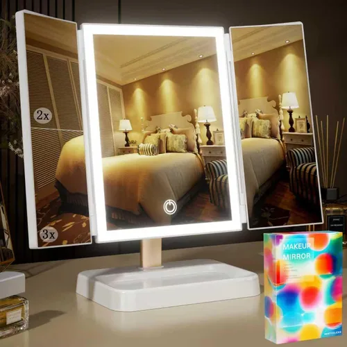 Vista 10 de BERTHALESS Espejo de maquillaje iluminado, espejo de tocador regulable con luces, tres modos de iluminación de color y aumento 1X 2X 3X