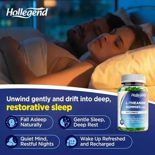 Vista 5 de Gominolas de L-teanina de HOLLEGEND, l-teanina 400mg con ashwagandha, GABA, 5HTP, suplemento masticable de L-teanina para relajación, apoyo