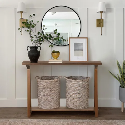 Vista 5 de HOKYHOKY Mesas de consola de madera maciza - Mesa rústica de granja de 110 cm de pino para pasillo, mesas de vestíbulo para sala de estar, mesa