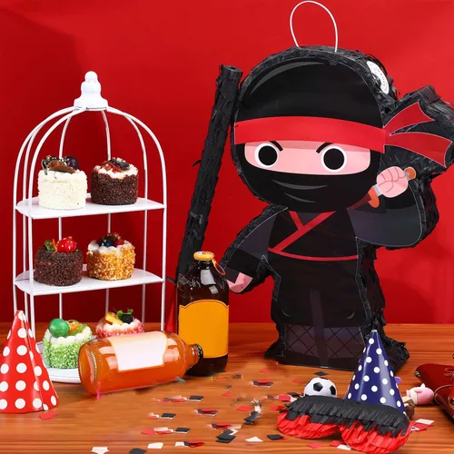 Vista 4 de Piñata Ninja Mini con vendaje para suministros de fiesta de cumpleaños, murciélago y relleno para decoraciones de fiesta de cumpleaños, regalos