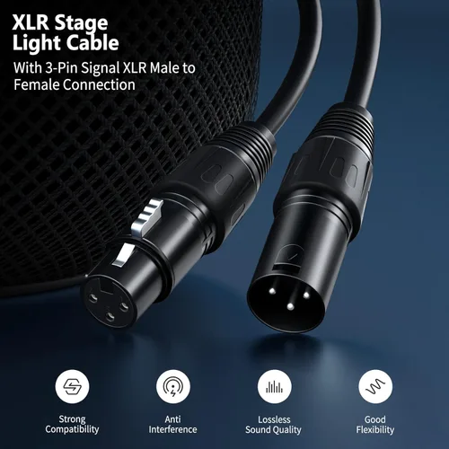 Vista 2 de NEEWER Paquete de 10 en 1 con cable XLR de luz de escenario de 6.5 pies / 6.6 ft, conector XLR macho a hembra de 3 pines para mover la luz