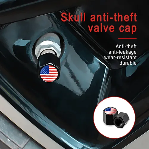 Vista 7 de Ajxn Paquete de 4 tapas de válvula de neumático con calavera para rueda de coche, cubiertas herméticas a prueba de polvo, tapas universales