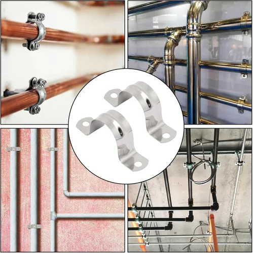 Vista 6 de Abrazadera de conducto M32 (1-1/4 pulgadas), 32 piezas, correa de acero inoxidable de 2 agujeros, soporte en U, abrazadera de correa rígida