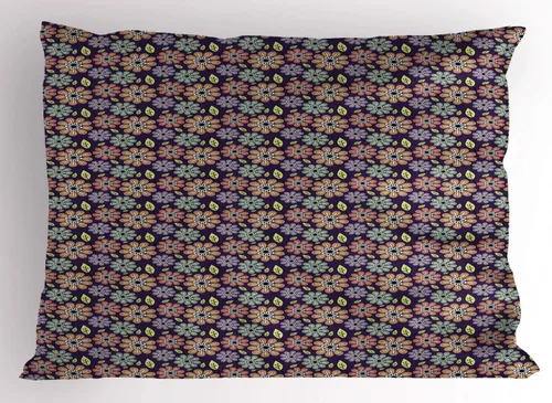 Vista 20 de Lunarable Oriental Pillow Sham Set of 2, Abundance Prosperity New Year Pomegranate Leaves Flower Ornaments, Quality Microfiber Bedding Item for All