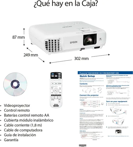 Vista 3 de Epson, EPSV11HA03020, PowerLite 118 3LCD XGA Proyector para aula con doble HDMI, 1 cada uno, 3.6 x 11.6 x 10.2 pulgadas