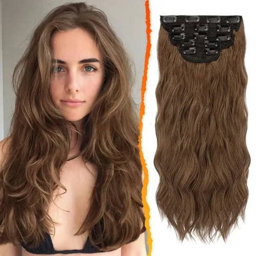 Vista 29 de BARSDAR Extensiones de cabello con clip de 18 pulgadas, onduladas – 5 piezas de extensiones de cabello sintético gruesas y suaves – Extensiones