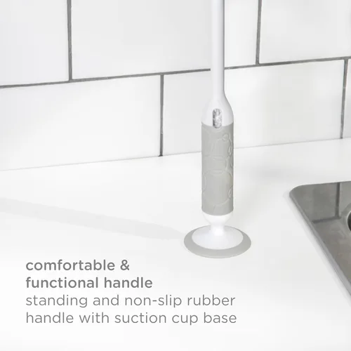 Vista 3 de Ubbi El juego de limpieza de biberones de lujo incluye un cepillo para pezones con ventosa, color gris