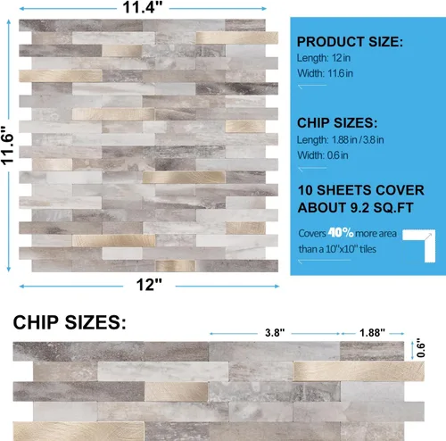 Vista 7 de Pelar y pegar, 10 hojas de azulejos de PVC para despegar y pegar, azulejos de pared para azulejos de salpicaduras para cocina y baño