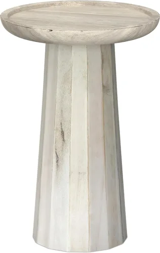 Vista 16 de SIMPLIHOME Haynes - Mesa auxiliar redonda de madera maciza de mango de 16 pulgadas de ancho con base de pedestal escultural en blanco lavado, mesita