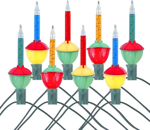 Juego de luces de burbujas tradicionales de Novelty Lights, 8 pies 8 bombillas rojo/azul/naranja/verde con líquido y bases multicolor, 5 vatios