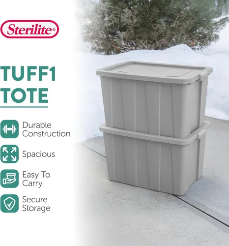 Vista 3 de Sterilite Tuff1 - Contenedor de plástico apilable de 30 galones con tapa, resistente a la temperatura y a los impactos, para sótano, garaje, ático