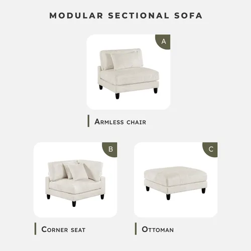 Vista 4 de Lexicon Sofá modular de 120 pulgadas, sofá modular de microfibra de gran tamaño de 4 plazas en forma de L, 6 almohadas decorativas y arreglo Beige