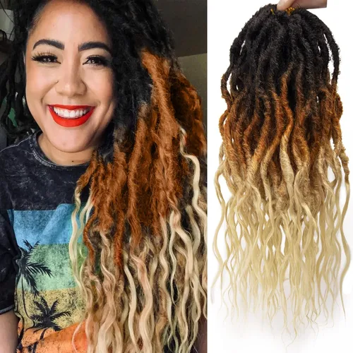 Vista 56 de Rastas de cabello sintético de ganchillo de 16 pulgadas, rastas suaves con extremos rizados, extensiones de rastas sintéticas bohemias de ganchillo
