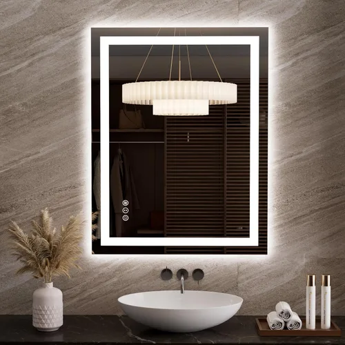 Vista 59 de LOAAO Espejo de baño LED de 72 x 32 pulgadas con luces, antiniebla, regulable, retroiluminado + iluminado frontal, espejo de tocador de baño