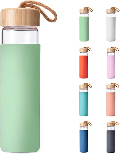 Vista 20 de Botellas de agua de vidrio de borosilicato de 20 onzas con funda de silicona, libres de BPA, aptas para lavavajillas - Botellas de vidrio