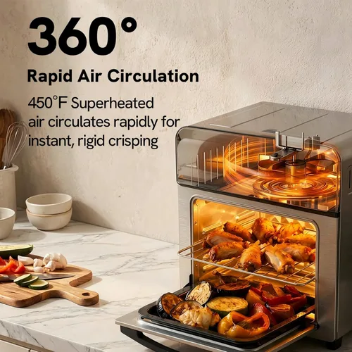 Vista 7 de VAL CUCINA Combo de horno tostador y freidora de aire 6 en 1, compacto horno de convección de encimera pequeño de 12.7 cuartos de galón, se adapta a