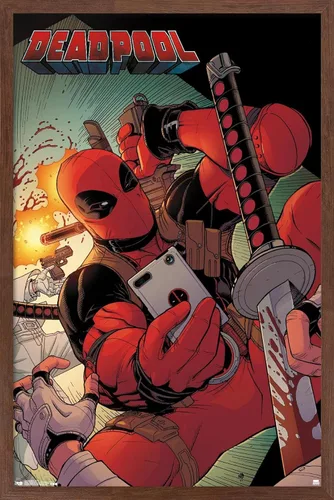 Vista 16 de Trends International Marvel Comics Deadpool - Póster de pared para selfies, 14.725 x 22.375 pulgadas, versión enmarcada de madera de granero
