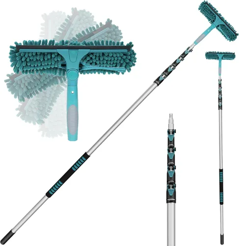 Vista 10 de TelesPro Escobilla de ventana de alto alcance de 20 pies con poste de extensión de 5 a 12 pies, herramienta de limpieza de ventanas con poste