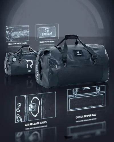 Vista 4 de IRON JIA'S Bolsa Seca para Motocicleta – Bolsa de Lona Impermeable y Bolsa Trasera de Equipaje, Bolsas de Sillín con Cierre Superior Enrollable