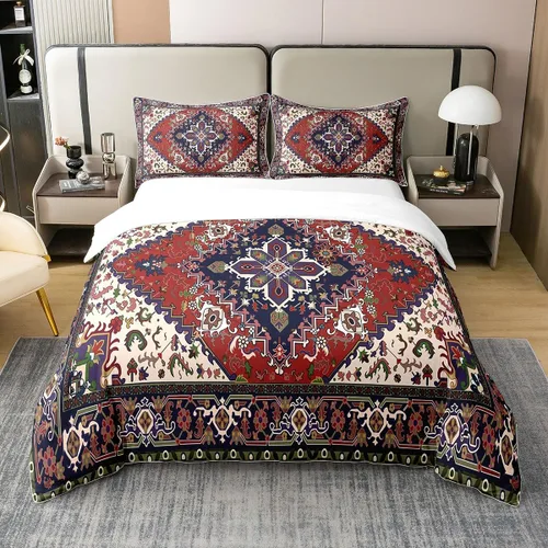 Vista 10 de Erosebridal - Juego de funda de edredón bohemia 100% algodón orgánico, diseño ondulado, cama individual, funda de edredón bordada con arco iris