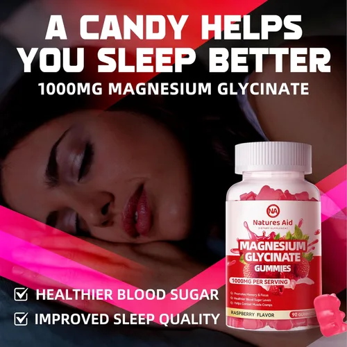 Vista 5 de Gomitas de Glicinato de Magnesio 1000mg - Suplemento de Magnesio y Potasio Sin Azúcar con Vitamina D, B6, CoQ10 para el Estado de Ánimo Tranquilo