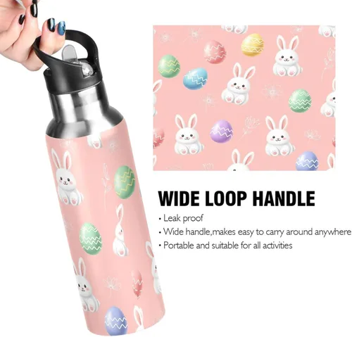 Vista 4 de Cute White Bunnies Insulated Water Bottle 20 Oz Leakproof Water Bottles, BPA-Free Sport Water Bottle Insulated