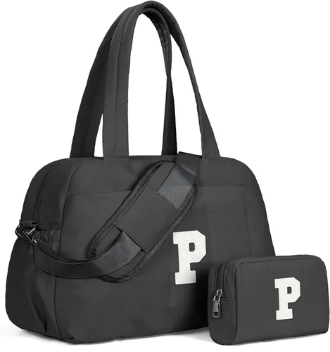 Vista 136 de Bolsa de lona Vogewood, bolsas personalizadas de fin de semana para mujer, bolsas de viaje con estuche de maquillaje, regalos de cumpleaños, Beige
