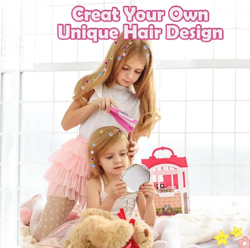 Vista 17 de Kit de sellos de gemas para el cabello, joyas brillantes para el cabello para niñas, herramienta de peinado con diamantes brillantes reutilizables