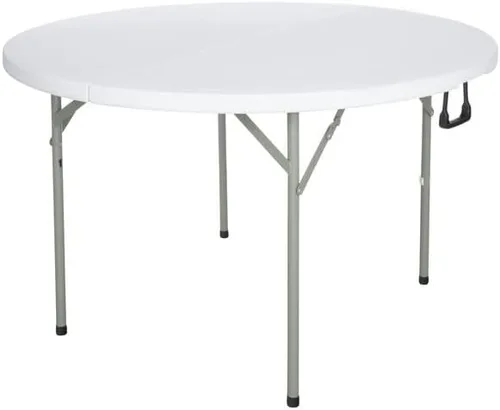 Vista 4 de Paquete de 2 mesas redondas plegables blancas de 48 pulgadas. Mesa redonda plegable de plástico de 4 pies, mesa redonda plegable para muebles
