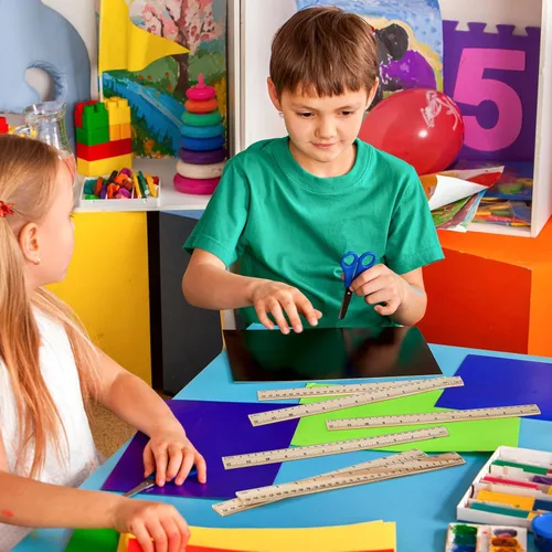 Vista 3 de Qilery 100 reglas de madera de 12 pulgadas, regla de medición de madera, 2 reglas de escala para niños, reglas de aula con centímetros y pulgadas