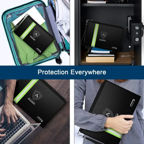 Vista 7 de Bolsa de documentos ignífuga con cremallera de metal y tira reflectante, bolsa impermeable segura contra incendios para efectivo, pasaporte