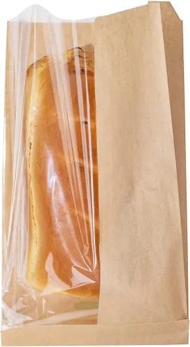 Vista 13 de Bag Tek Bolsa de pan rectangular de papel kraft pequeña - con ventana lateral - 4 3/4" x 2 3/4" x 8 1/2" - Caja de 100 unidades - Restaurantware