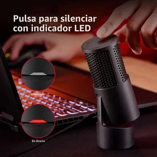 Vista 6 de HyperX SoloCast 2 - Micrófono condensador USB para juegos para PC, USB-C a USB-A, filtro pop integrado, soporte de choque interno, Plug and Play, 24