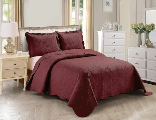 Vista 7 de Home Collection - Elegante juego de colcha en relieve, tamaño grande, color liso, Poliéster, Marrón topo, Full/ Queen