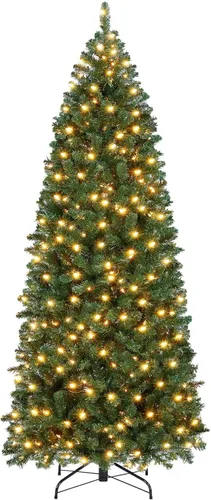 Vista 20 de Yaheetech Árbol de Navidad de Abeto Tipo Lápiz Preiluminado con Nieve Artificial de 6 pies con Bisagras, Árbol de Navidad Delgado para Esquina