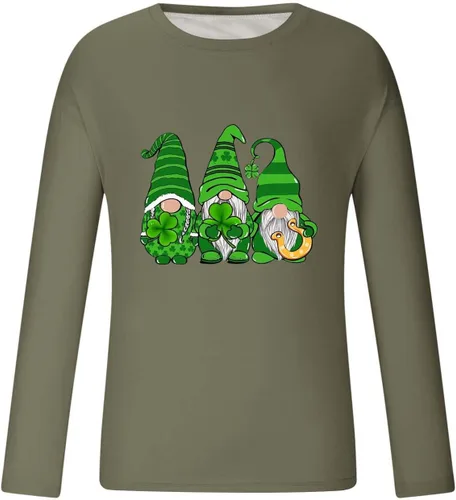 Vista 4 de Saint Patricks Day Shirts Men Long Sleeve Green Gnome Graphic Tee Shirt Loose Fit Lightweight Athletic Sweatshirt