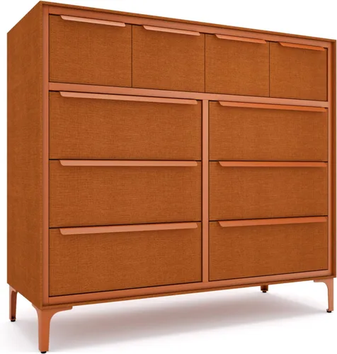 Vista 7 de Tinge Naima - Cómoda de tela premium - Marco de metal resistente, 5 cajones espaciosos a prueba de hundimiento con elegantes asas de metal