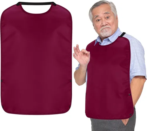 Vista 9 de Twistover Baberos elásticos de doble capa para adultos con atrapador de migas, impermeable, lavable, protector de ropa, baberos para adultos