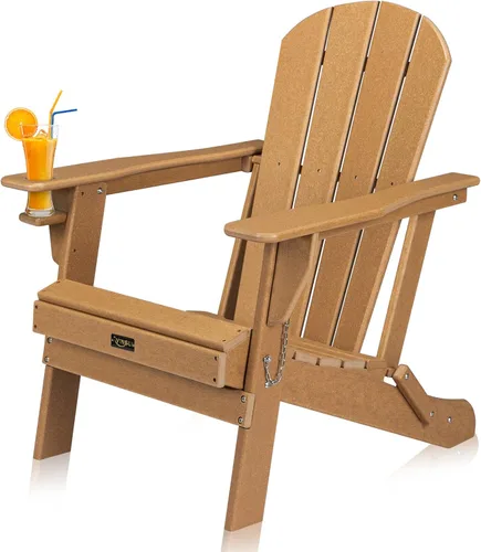 Vista 19 de VINGLI Sillas Adirondack de plástico, plegables con soporte para tazas, material de polietileno de alta densidad impermeable, cómoda capacidad