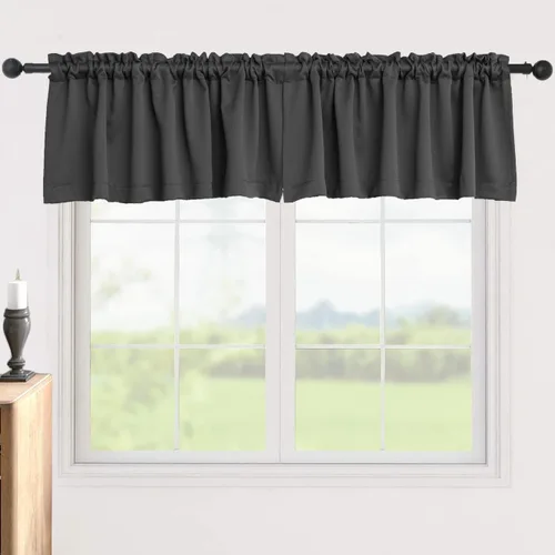 Vista 13 de Pickluc Cortinas opacas con cenefa de 18 pulgadas de largo, cortinas cortas con bolsillo para barra para ventana de cocina, baño, sala de estar
