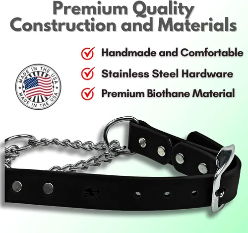 Vista 4 de Collar de Martingala para Perros, Biothane, Hardware de Acero Inoxidable, Sin Tirones, Fabricado en Estados Unidos, Grado Profesional, XXS, Negro