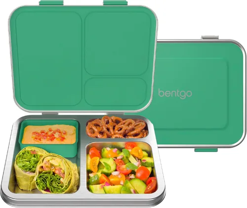 Vista 12 de Bentgo Lonchera de acero inoxidable resistente a fugas para niños, 3 compartimentos con recipiente de silicona adicional, duradera, ecológica, apta