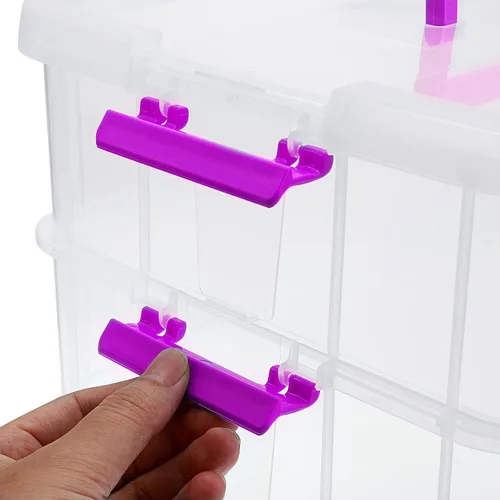 Vista 6 de JUXYES Caja de Almacenamiento Apilable de 2 Niveles con Asa, Contenedor de Almacenamiento Apilable Transparente con Tapa y Asa con Cierre para Negro