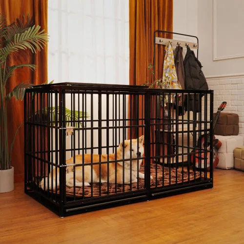 Vista 10 de Heavy Duty Carbon Steel Dog Crate with Spire Roof Design, Lockable Front and Top Doors, Removable ABS Trays & 4 Swivel Casters for Large Breeds
