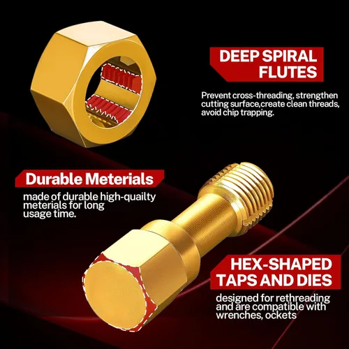 Vista 4 de TOMMARS Juego de cazador de roscas métricas de 15 piezas, M6 M8 M10 M12 herramienta restauradora de roscas Kit de reparación de reenhebrado