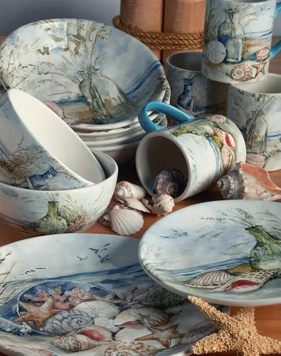 Vista 6 de Coastal Landscape - Bandeja de cerámica para peces de 19.5 pulgadas con temática oceánica con conchas marinas, estrellas de mar y escena de playa