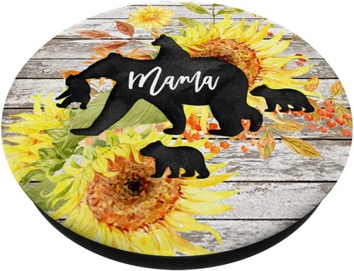 Vista 2 de Mama Bear Cuatro Cubitos de Bebé Rústico Barn Madera Shabby girasol – PopSockets Grip y soporte para teléfonos y tabletas, Negro