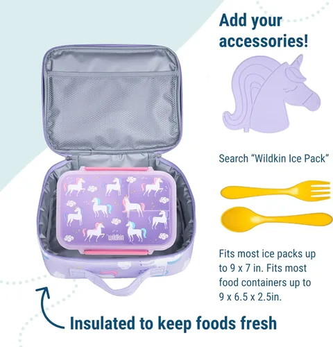 Vista 5 de Wildkin Lonchera para niños con aislamiento – Duradera y reutilizable para la escuela y los viajes - Unicornio