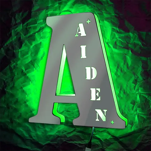 Vista 6 de Letrero de espejo de letra personalizado con luces LED, letrero de espejo con nombre de neón personalizado con luces LED, decoración de pared