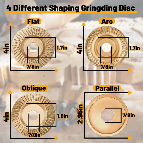 Vista 2 de Juego de 4 discos de tallado de madera para amoladora angular para accesorios de 4 o 4 1/2 pulgadas, herramienta de tocón, accesorios de rueda